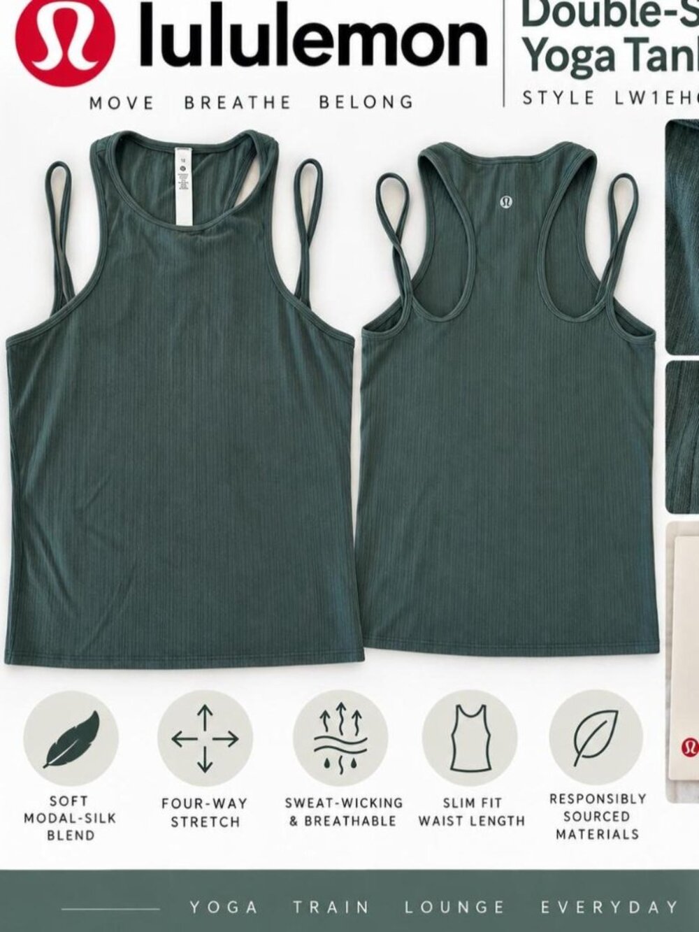 Lululemon Double Strap Yoga Tank Top Green Size 12